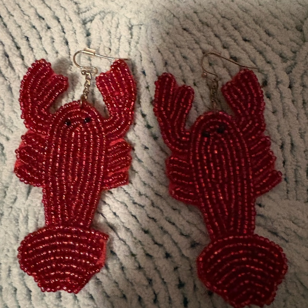 Red Beaded Lobster Earrings